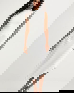 Herve Leger rochie Esme culoarea bej, midi, evazati, DWS8549892