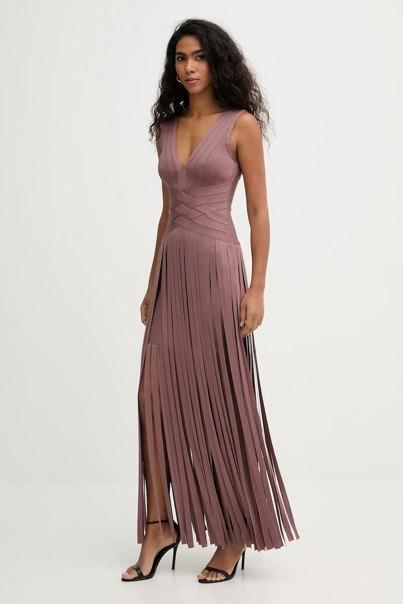 Herve Leger rochie Harlow culoarea maro, maxi, mulata, FRI8549951