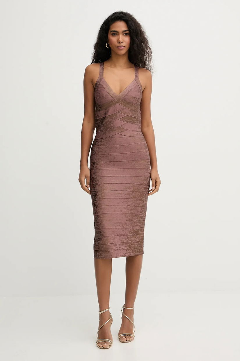 Herve Leger rochie Indie culoarea maro, midi, mulata, HFL8549936