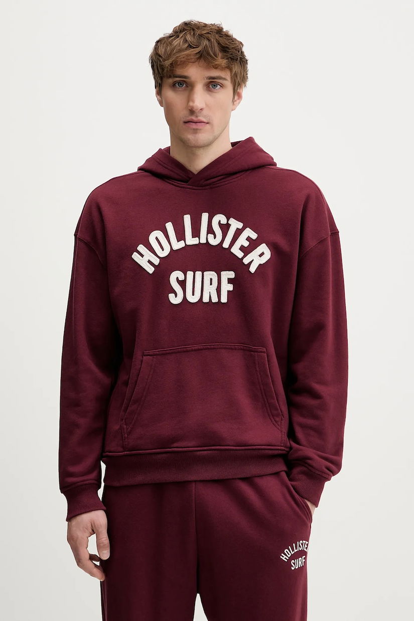Hollister Co. bluză culoarea bordo, cu glugă, cu imprimeu, KI322-5388-530