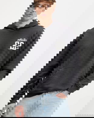 Hollister Co. bluză culoarea gri, cu glugă, cu imprimeu, KI322-5388-901