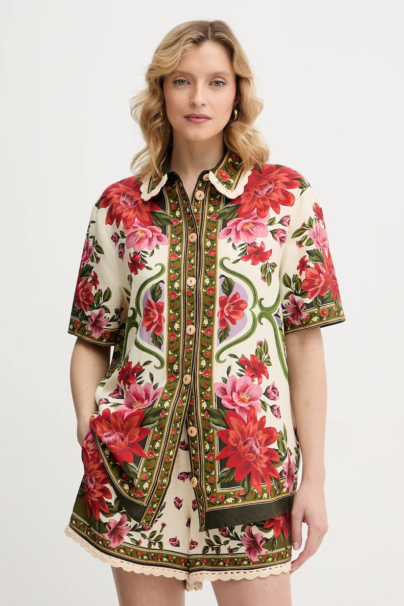 Farm Rio cămașă cu in culoarea bej, cu guler clasic, regular, 344169