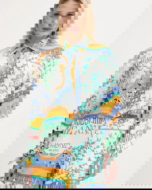 Moschino Jeans camasa femei, culoarea alb, cu guler clasic, relaxed, 0217 3735