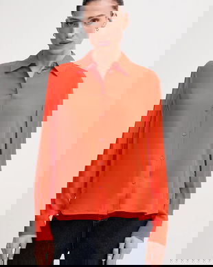 Sisley cămașă femei, culoarea rosu, cu guler clasic, relaxed, 5IDTLQ08R