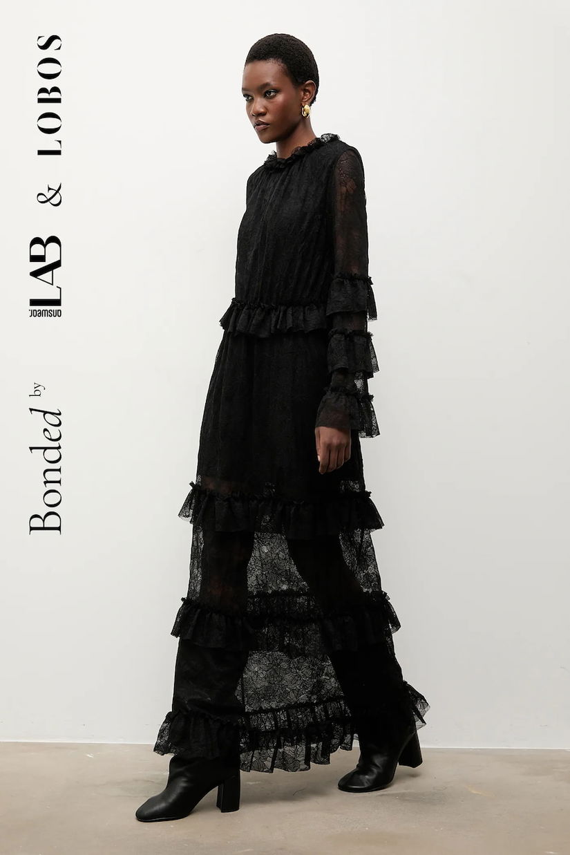 Bonded by Answear.LAB & LOBOS rochie culoarea negru, maxi, evazati