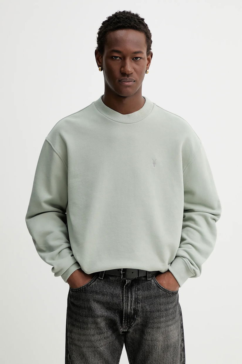 AllSaints hanorac de bumbac culoarea verde, uni, M016ND