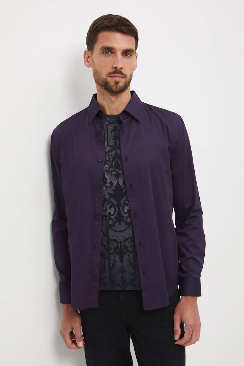 Medicine camasa culoarea violet, cu guler clasic, slim