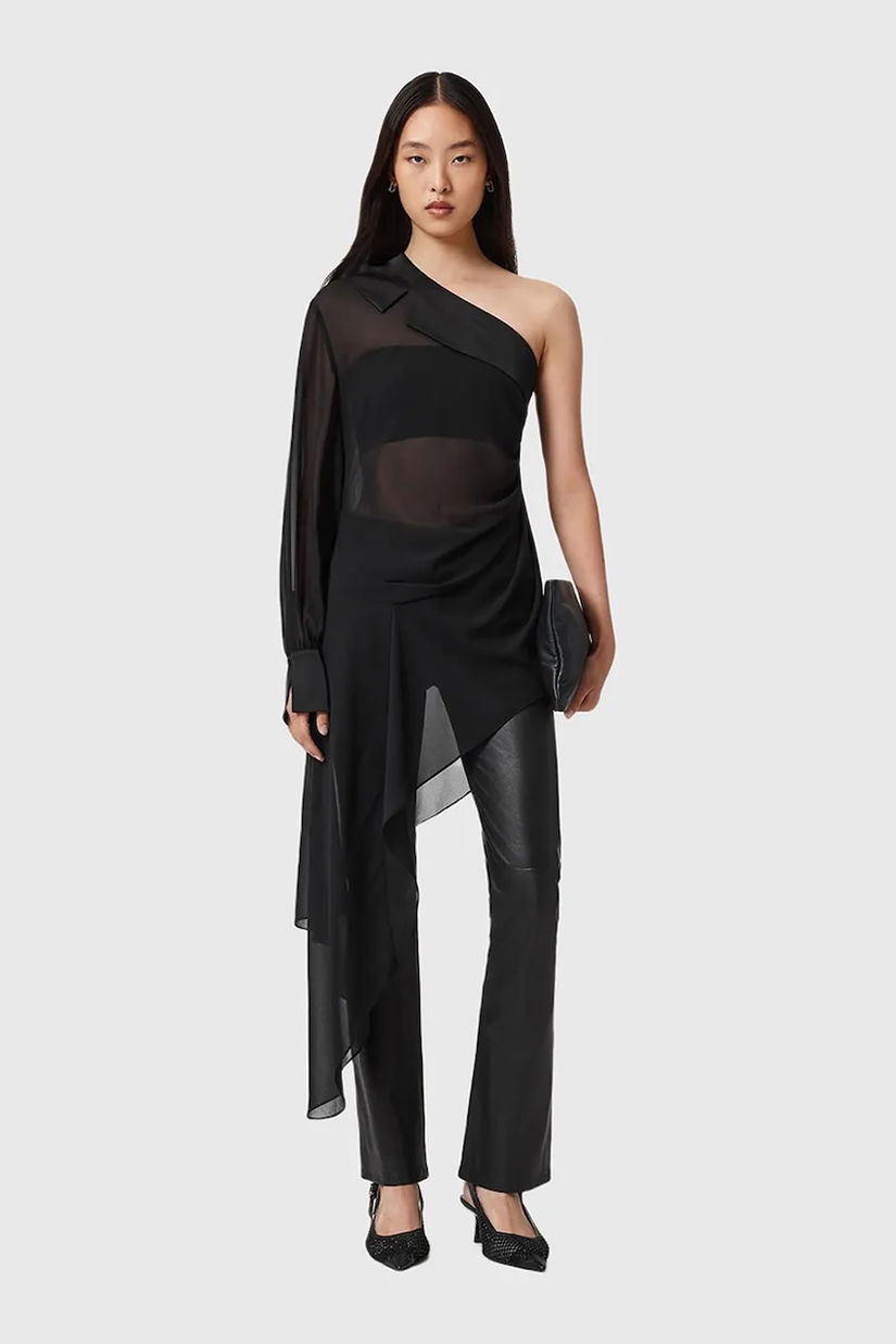 AllSaints bluză de bumbac pentru femei, negru, uni W050PD