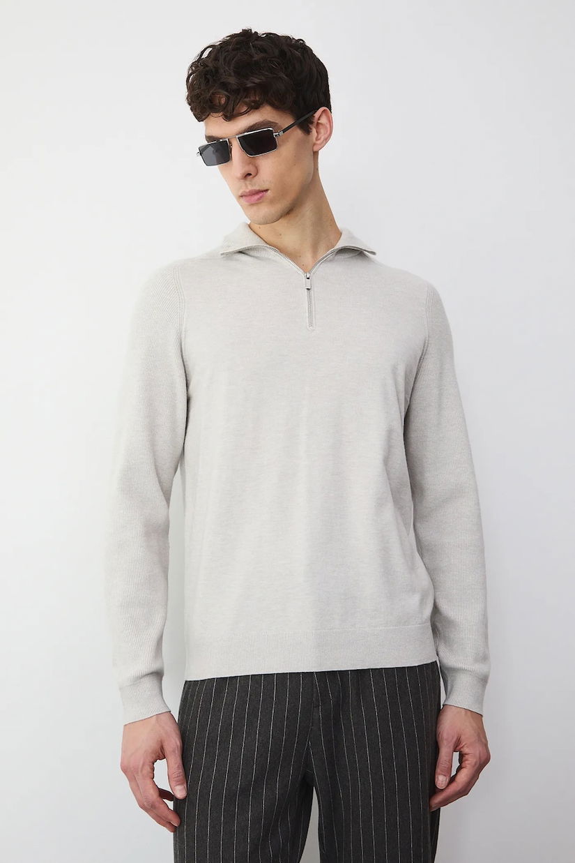 Medicine pulover din amestec de lână și cașmir culoarea gri, cu guler înalt