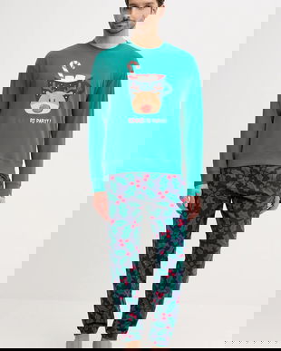 United Colors of Benetton pijama culoarea verde, cu model, 3DKE4P034