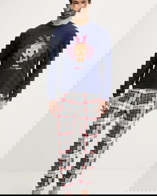 United Colors of Benetton pijama culoarea bleumarin, cu model, 3DKE4P034