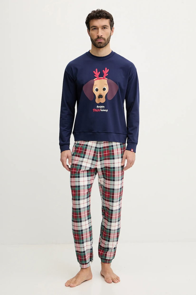 United Colors of Benetton pijama culoarea bleumarin, cu model, 3DKE4P034