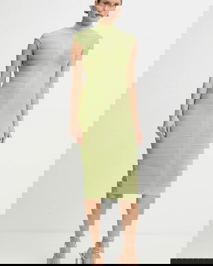 Herve Leger rochie Davina culoarea verde, midi, mulata, HLT8567266