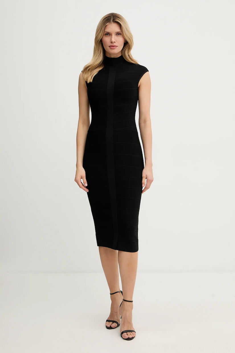 Herve Leger rochie Davina culoarea negru, midi, mulata, HLT8567266