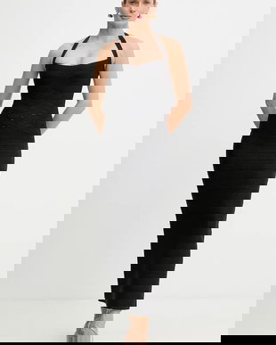 Herve Leger rochie Maxine culoarea negru, maxi, mulata, HLM8551109