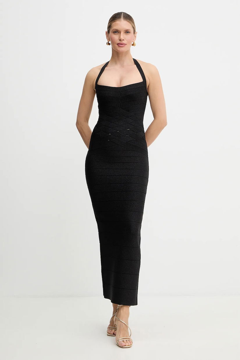 Herve Leger rochie Maxine culoarea negru, maxi, mulata, HLM8551109