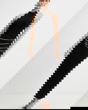 Herve Leger rochie Sybil culoarea negru, maxi, mulata, HLT8551197