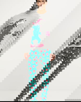 United Colors of Benetton pijamale de bumbac culoarea gri, cu model, 3P054P033