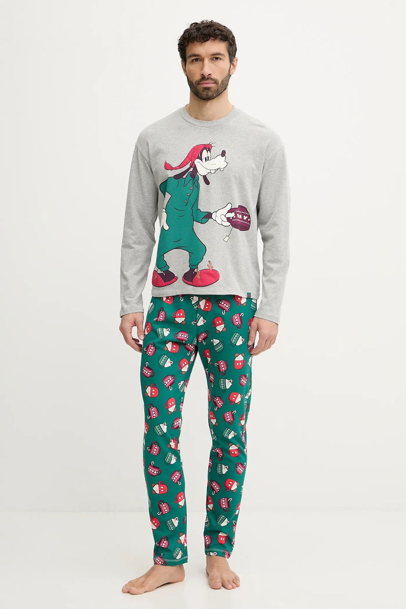 United Colors of Benetton pijamale de bumbac culoarea gri, cu model, 3P054P033