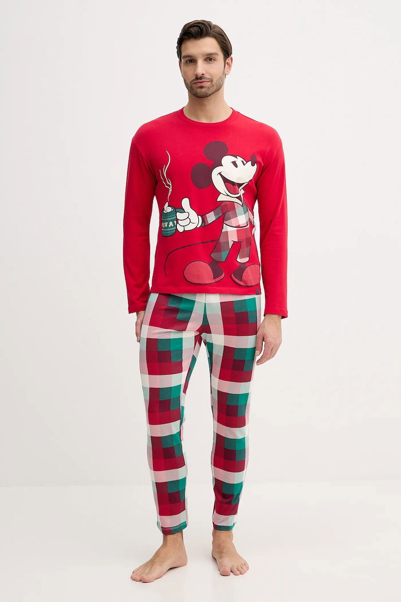 United Colors of Benetton pijamale de bumbac culoarea rosu, cu model, 3P054P033