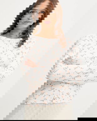 Abercrombie & Fitch longsleeve de pijama culoarea bej, KI146-5109-110