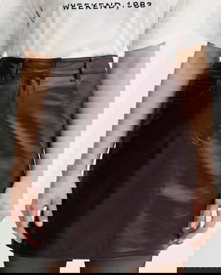 Weekend Max Mara fustă de piele ONCIA culoarea bordo, mini, drept, 2615401011600