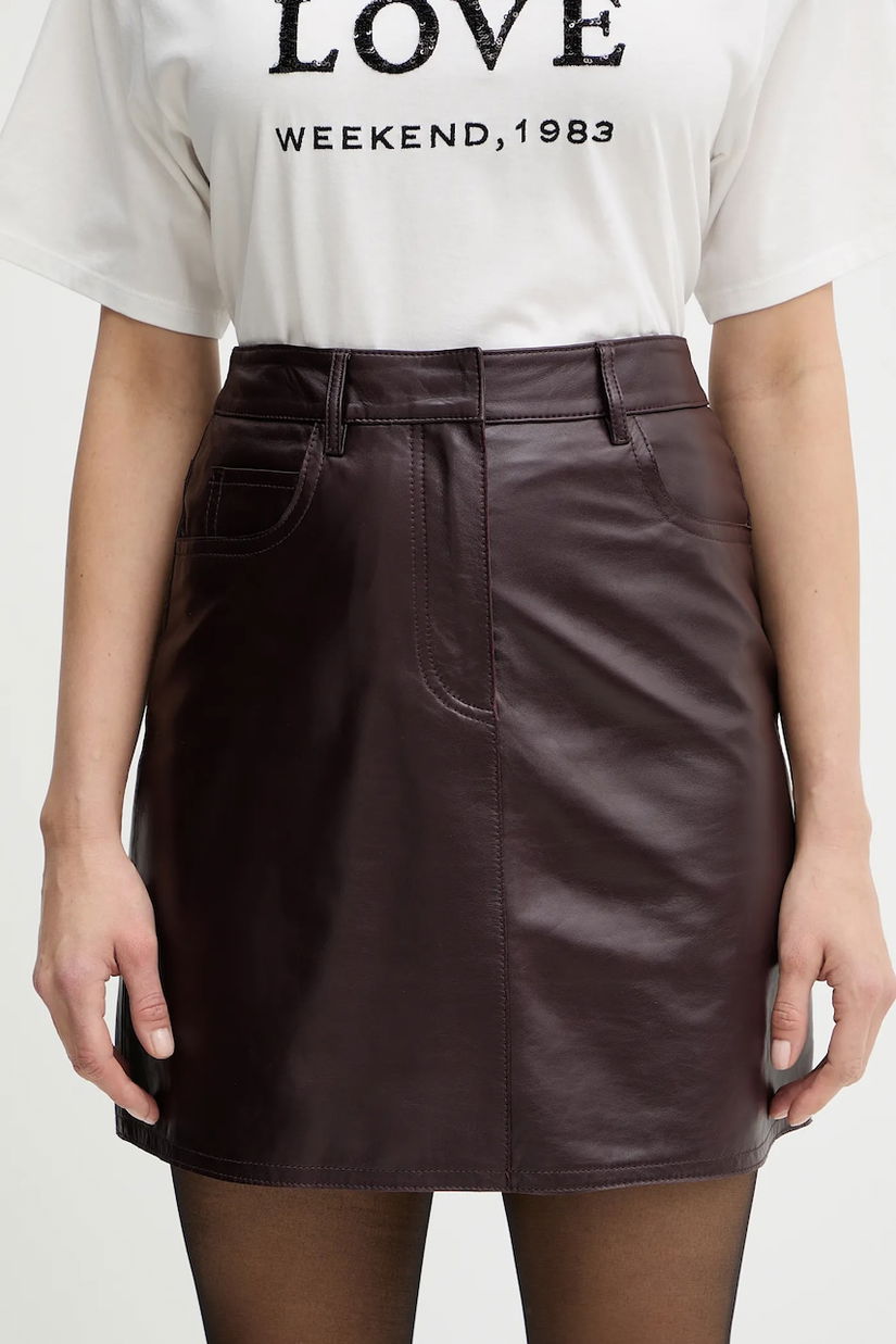 Weekend Max Mara fustă de piele ONCIA culoarea bordo, mini, drept, 2615401011600