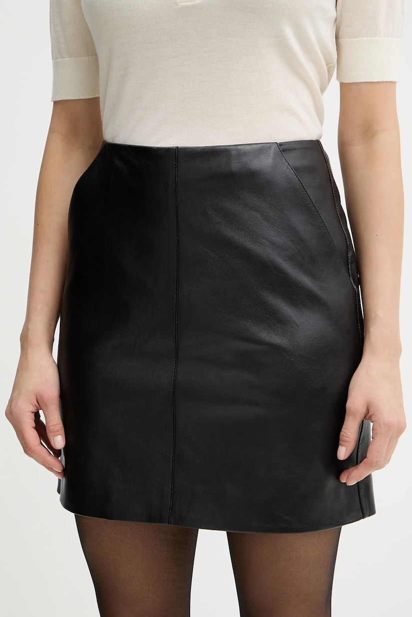 BOSS fustă de piele Seby culoarea negru, mini, drept, 50552202