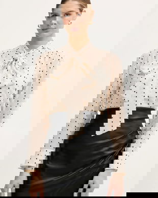 Joop! cămașă culoarea bej, cu un decolteu legat, regular, 30100464