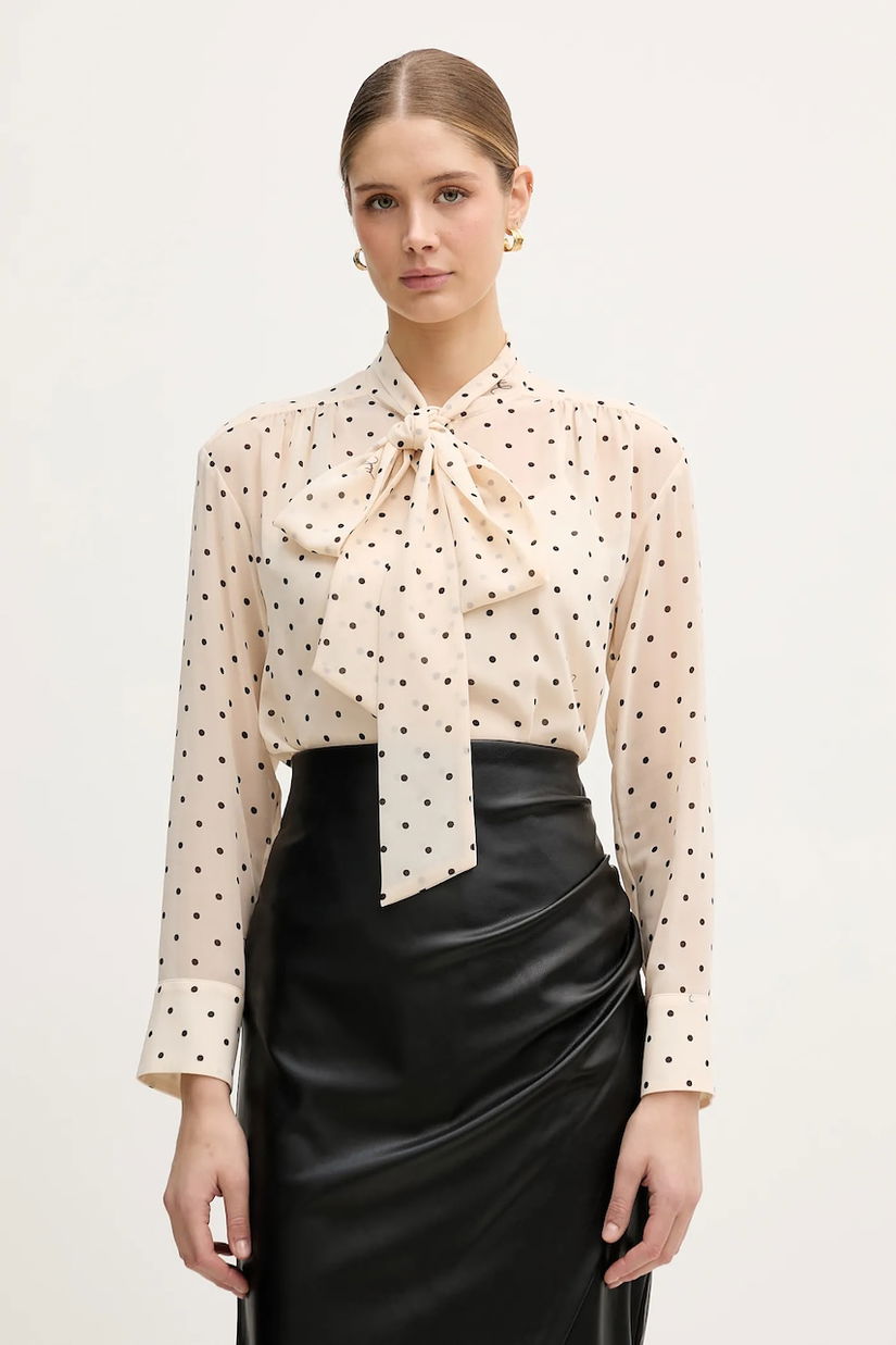 Joop! cămașă culoarea bej, cu un decolteu legat, regular, 30100464