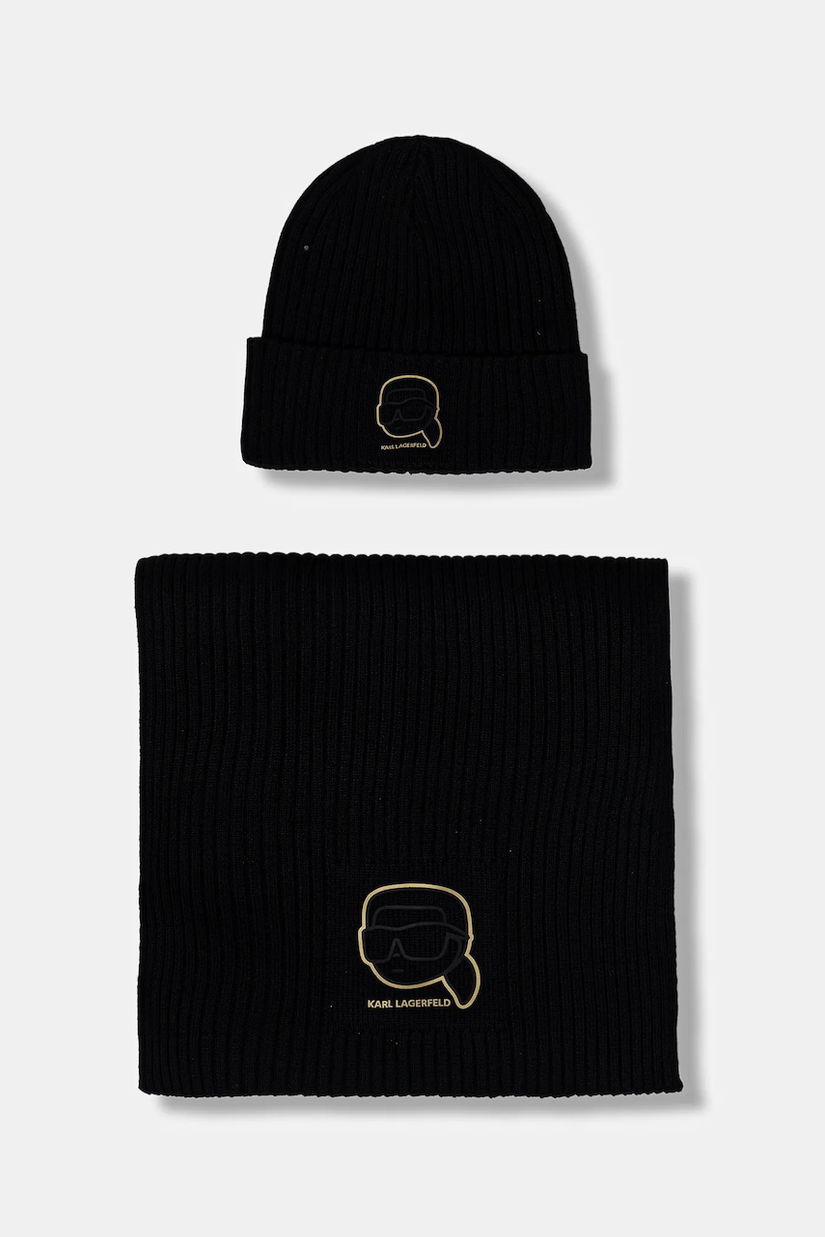Karl Lagerfeld căciulă și fular culoarea negru, 561309.805700