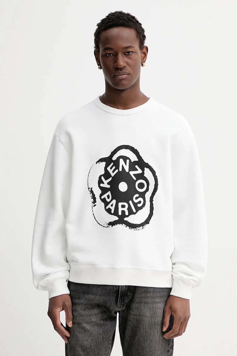 Kenzo hanorac de bumbac culoarea alb, cu imprimeu, FG55SW5094MJ