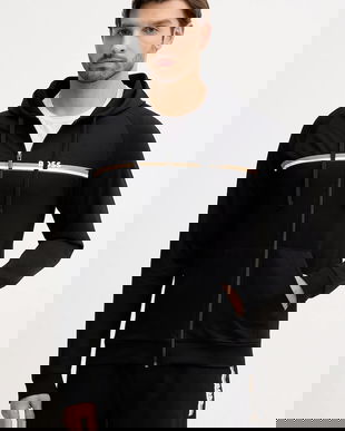 BOSS hanorac de bumbac Authentic Jacket H culoarea negru, cu glugă, cu imprimeu, 50554785