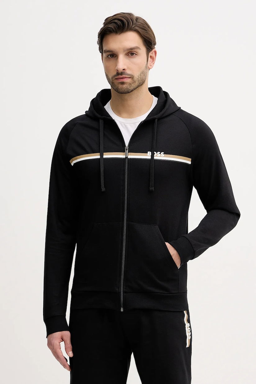 BOSS hanorac de bumbac Authentic Jacket H culoarea negru, cu glugă, cu imprimeu, 50554785