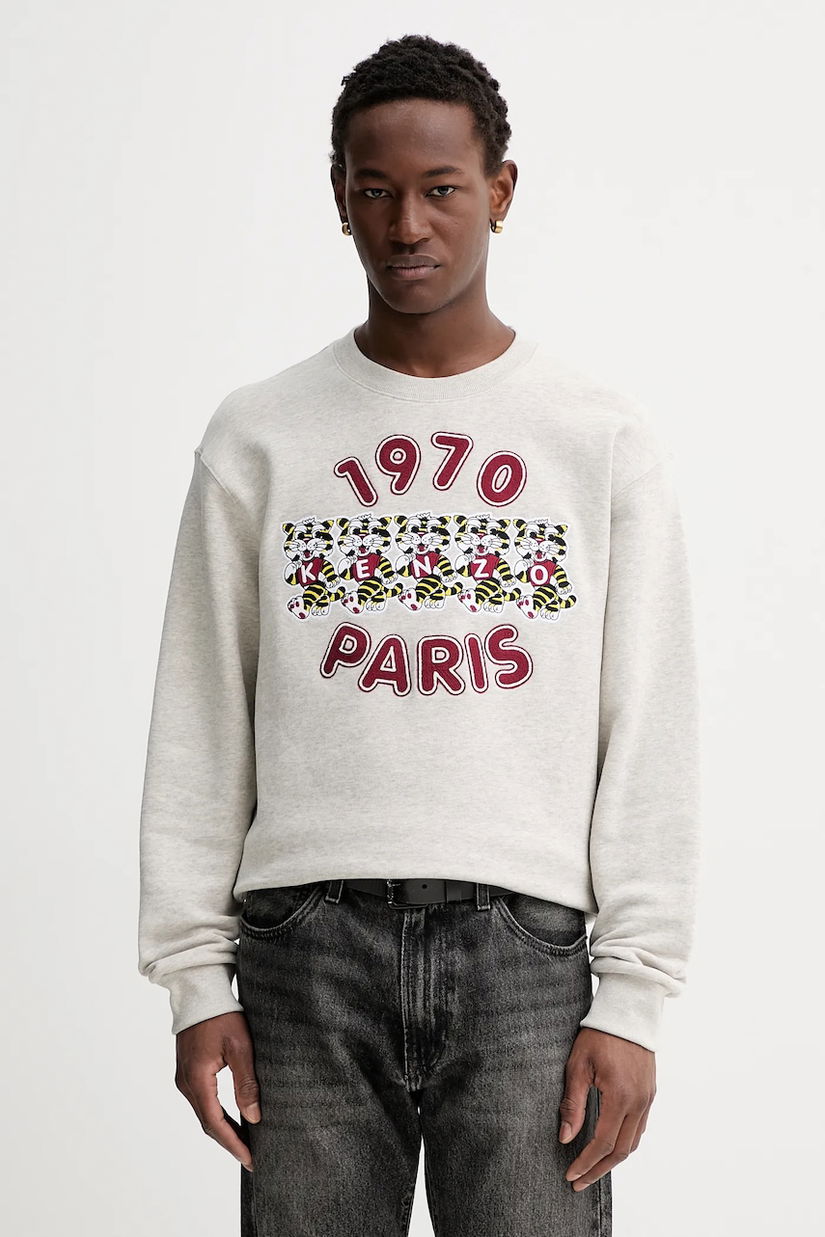 Kenzo hanorac de bumbac culoarea gri, cu imprimeu, FG55SW2064MJ