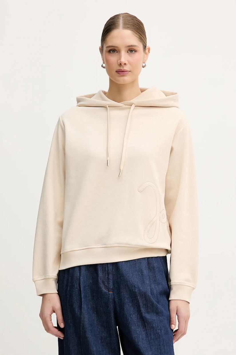 Joop! bluză culoarea bej, cu glugă, cu imprimeu, 30100249