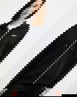 Dkny bluză culoarea negru, cu glugă, uni, DP6J9665