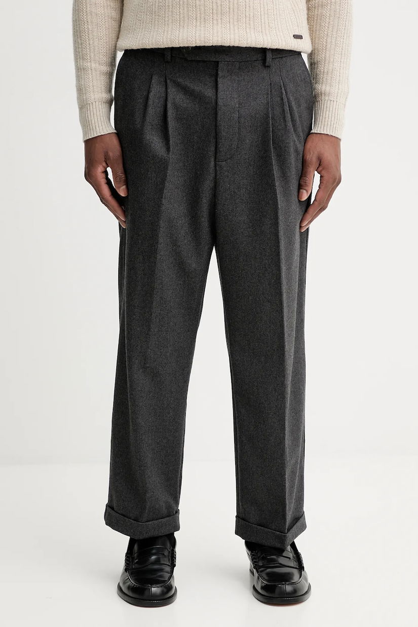 Drôle de Monsieur pantaloni cu lână Le Pantalon Plis Cropped culoare gri I.BP192.WV008