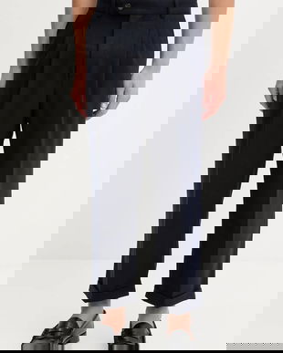 Drôle de Monsieur pantaloni cu lână Le Pantalon Plis Cropped albastru marin I.BP192.WV008