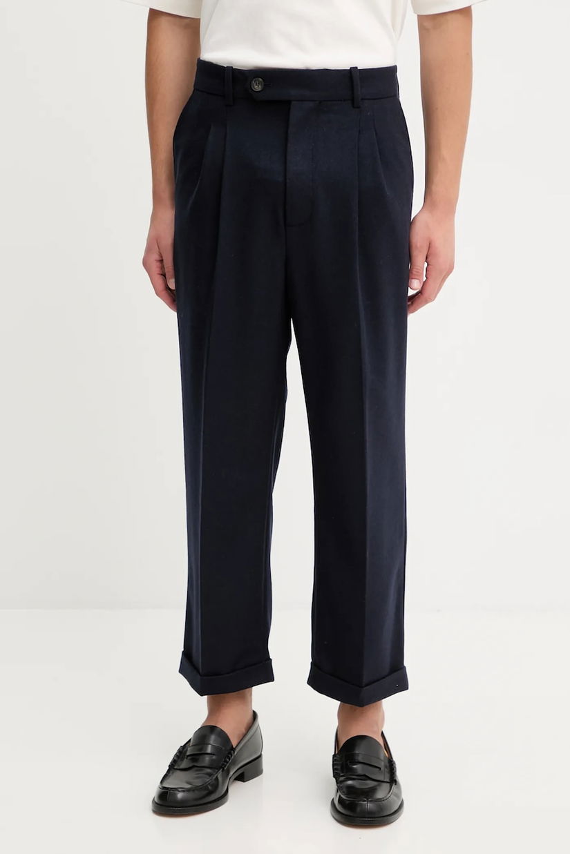 Drôle de Monsieur pantaloni cu lână Le Pantalon Plis Cropped albastru marin I.BP192.WV008