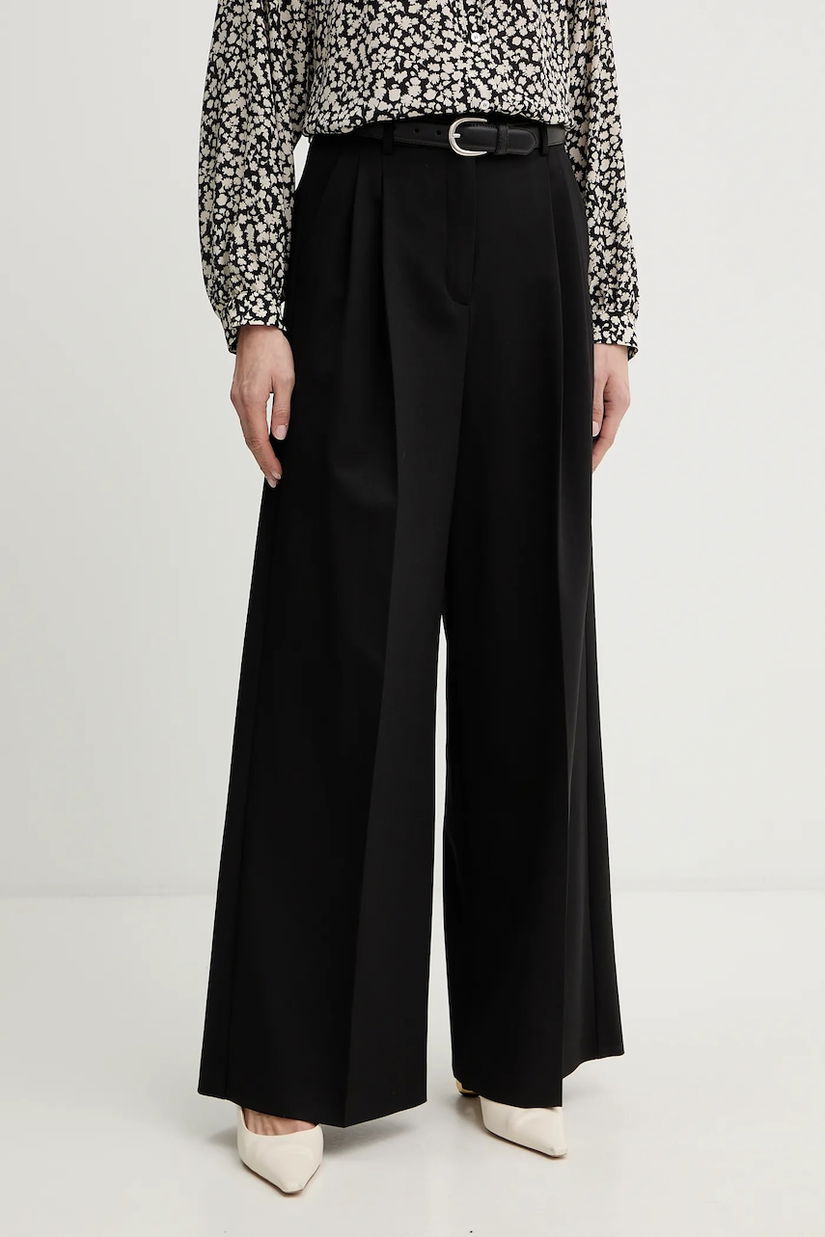Weekend Max Mara pantaloni din lână ASTA culoarea negru, lat, high waist, 2615131061600