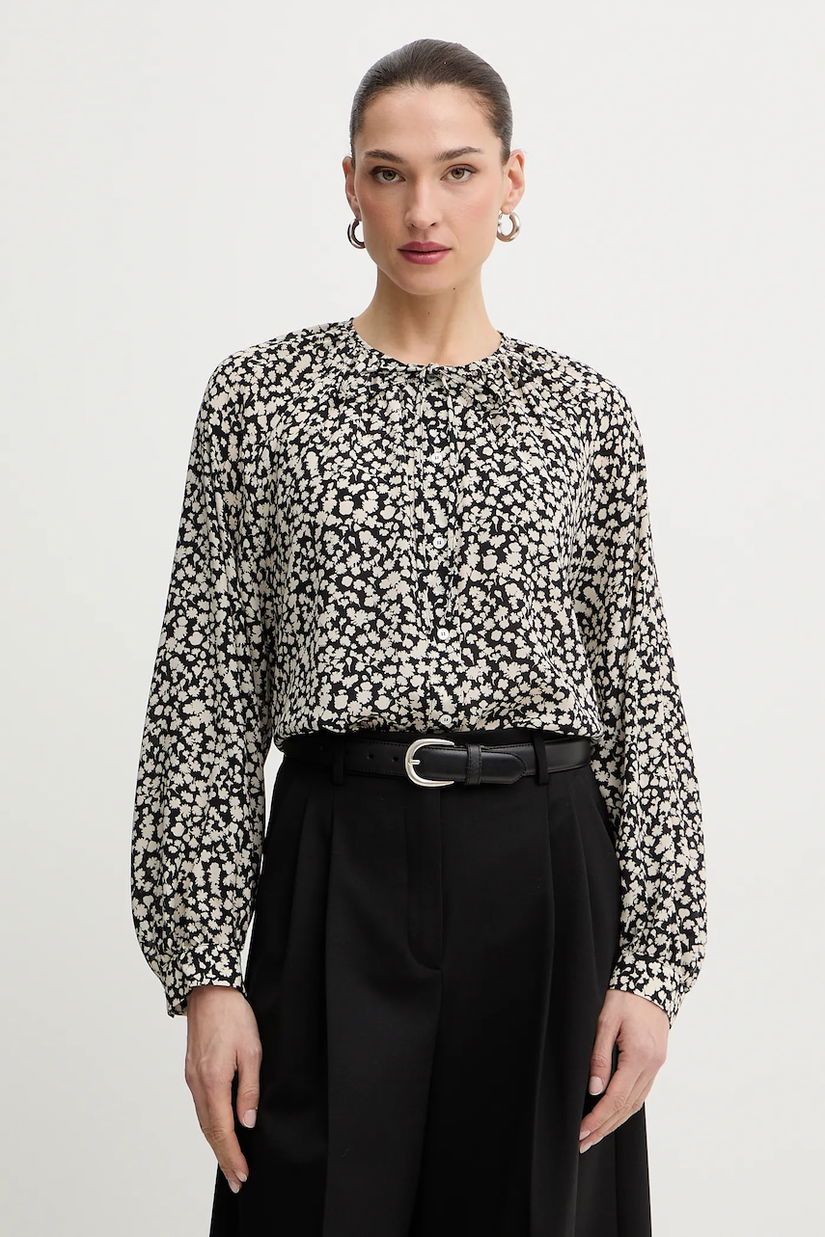 Weekend Max Mara cămașă de mătase CINEMA culoarea negru, cu un decolteu legat, relaxed, 2615111111600