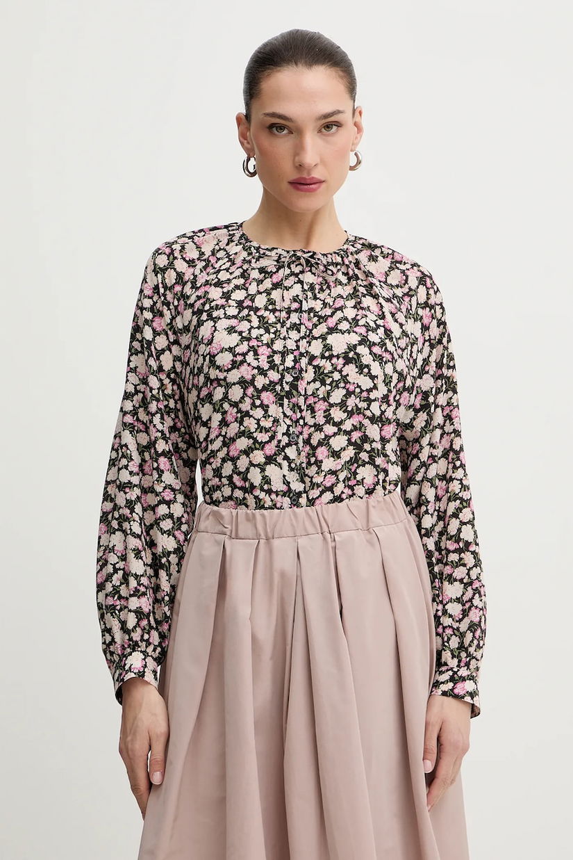 Weekend Max Mara cămașă de mătase CINEMA culoarea negru, cu un decolteu legat, relaxed, 2615111111600