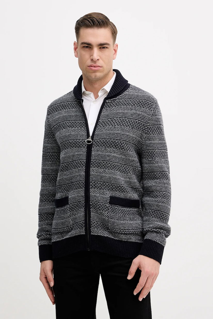 Barbour cardigan din lână Helmsley culoarea bleumarin, MKN1702