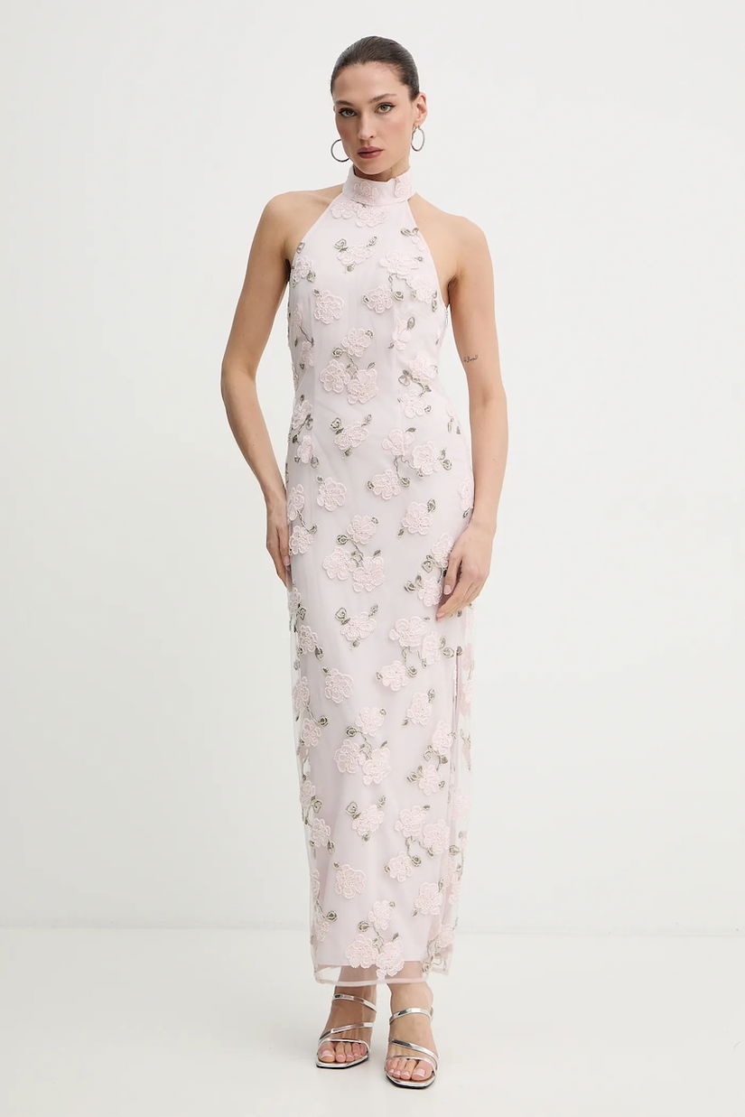 Rotate rochie culoarea roz, maxi, drept, 1136743077