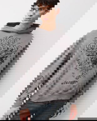 Medicine bluza culoarea gri, cu glugă, cu imprimeu