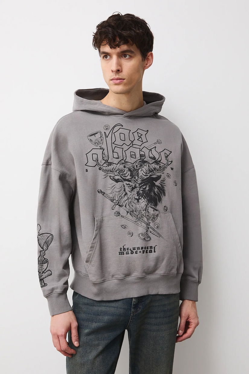 Medicine bluza culoarea gri, cu glugă, cu imprimeu