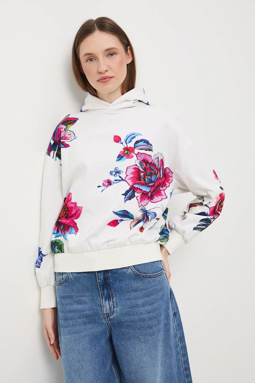 Medicine hanorac de bumbac culoarea bej, cu glugă, modelator