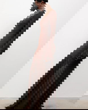 Answear.LAB rochie culoarea maro, maxi, evazati