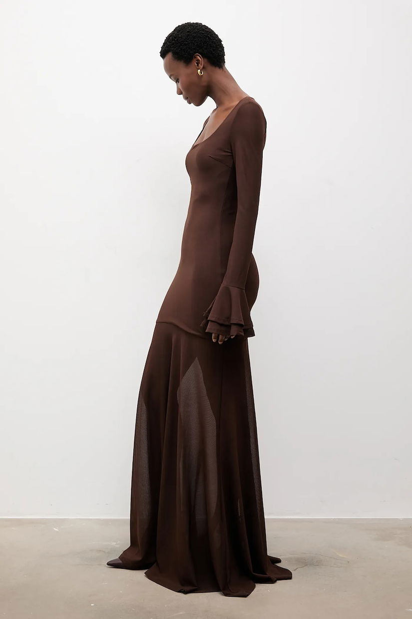 Answear.LAB rochie culoarea maro, maxi, evazati